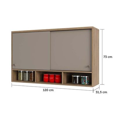 Armário Aéreo 120cm 2 Portas De Correr E Nicho Inferior Mel
