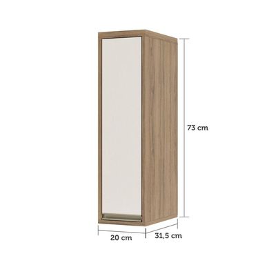 Armário Aéreo 20cm 1 Porta 1 Prateleira Mel Vanilla C/Pérola