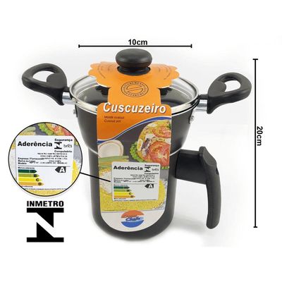 Panela Cuscuzeiro Tampa Vidro Baquelite Antitérmico Preto