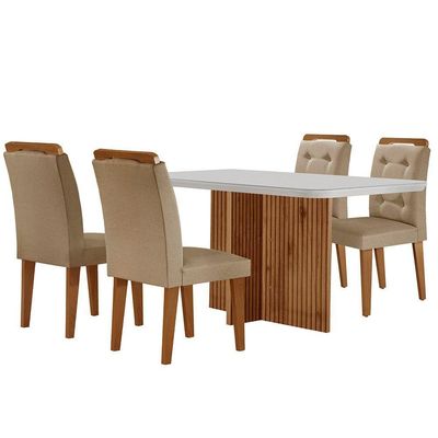 Mesa Olímpia 120cm Mdf Vidro Canto Copo Com 4 Cadeiras