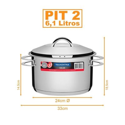 Panela Em Aço Inox Fundo Triplo Linha Solar 6,1 Litros Pit 2 - Tramontina