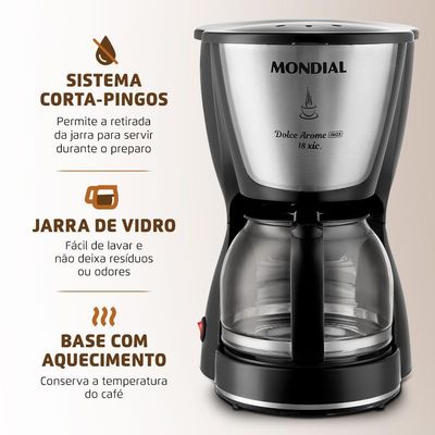 Cafeteira Elétrica Mondial Dolce Arome 18 C-30-18x Cafeteira-127v-preto/inox 110V