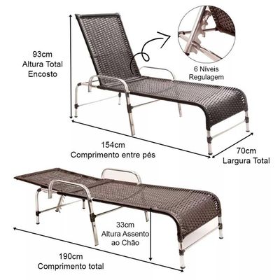 Kit Espreguiçadeiras Catar E Mesa Garden Confortável Trama Preto
