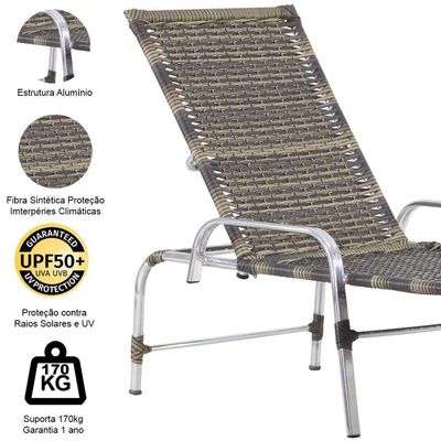 3 Espreguiçadeiras Catar Com Mesa Garden Para Piscina Trama Capuccino