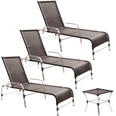 3 Espreguiçadeiras Catar Com Mesa Garden Para Piscina Trama Tabaco