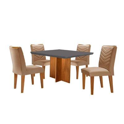 Conjunto Mesa Olímpia 90cm Tampo Em Mdf 4cad Liz Moderna Turim / Grafite / Imbuia