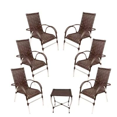 Kit 6 Cadeiras E Mesa Vênus Churrasco Trama Pedra Ferro