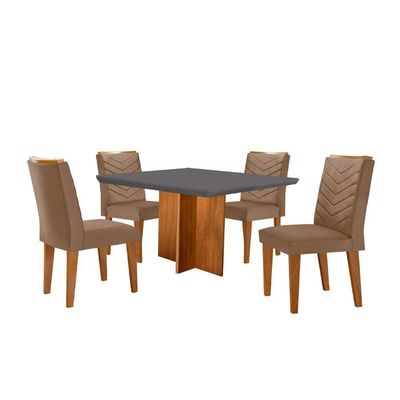 Conjunto Mesa Olímpia 90cm Tampo Em Mdf 4cad Liz Moderna Vel. Capuccino Grafite Imbuia