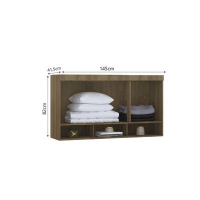 Armário Aéreo Maleiro Modulado 145cm 2 Portas Basculantes Paris Luciane Móveis Avelã Pf Com Rosa Pf