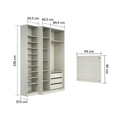 Guarda Roupa Closet Sem Portas 4 Peças, 3 Gavetas, Sapateira