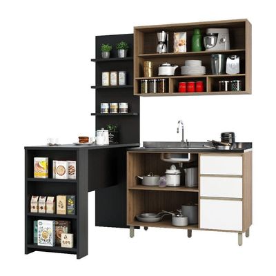 Cozinha Completa 4 Peças E Balcão Branco Laca E Preto