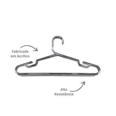 Kit Com 25un. Cabide Juvenil Cavado Tradicional Cristal Em Ps Cristal