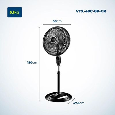 Ventilador De Coluna Turbo Mondial 40cm Vtx-40c-8p-cr Vent 40cm-220v-preto/prata
