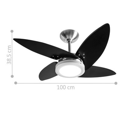 Ventilador Led Paris Escovado 4 Pás Pretas 220V E Controle 220V