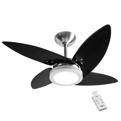 Ventilador Led Paris Escovado 4 Pás Pretas 220V E Controle 220V
