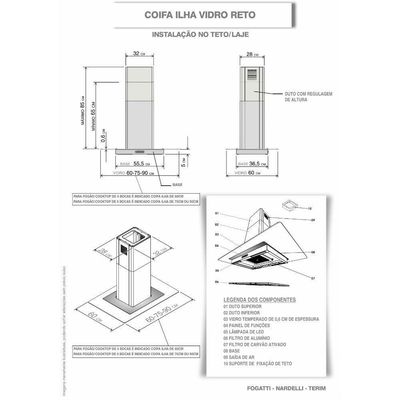 Coifa Ilha 75cm Vidro Reto Fogatti Inox 110v