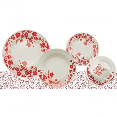 Kit 8 Pratos Rasos Donna Jardim Oriental Oxford Cerâmica 24cm