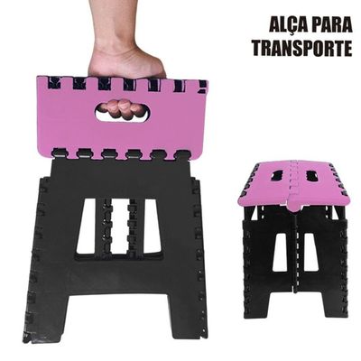 Banco Dobrável Para Camping Multiuso Até 100kg Banqueta Plástico Rosa