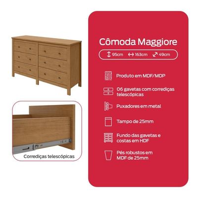 Cômoda Maggiore 6 Gavetas Amêndoa Clean