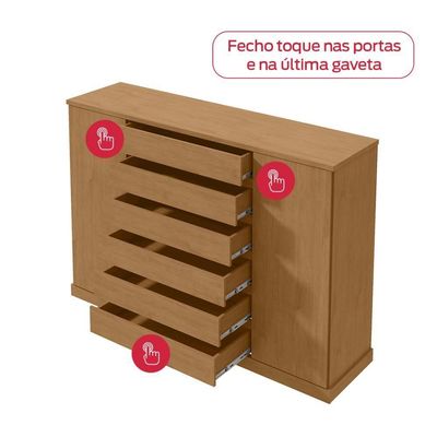Cômoda Vedra 7 Gavetas 2 Portas Amêndoa Clean