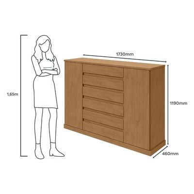 Cômoda Vedra 7 Gavetas 2 Portas Amêndoa Clean
