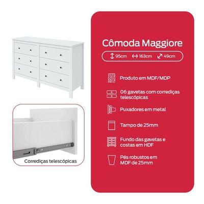 Cômoda Maggiore 6 Gavetas Branco Lopas
