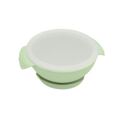 Tigela De Silicone Infantil Com Tampa E Base De Sucção Verde Oxford