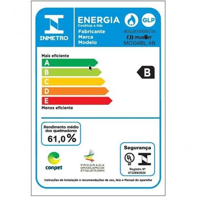 Fogão Cooktop 4 Bocas Ultra Chama MCG4BL Grade Dupla Mesa De Alumínio Mueller Bivolt