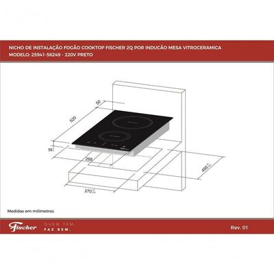 Cooktop De Indução Fischer 2 Bocas Com Touch Screen Vitrocerâmica 220V