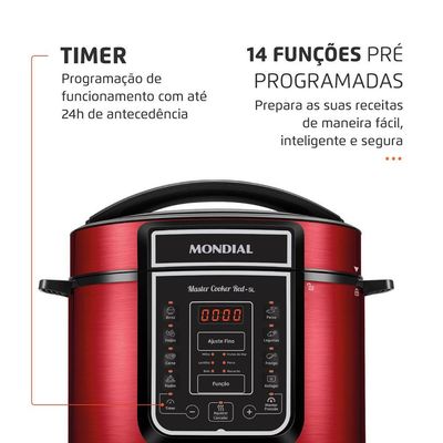 Panela Pressão Elétrica Mondial Master Vermelho/Inox 127V