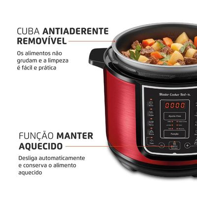 Panela Pressão Elétrica Mondial Master Vermelho/Inox 127V
