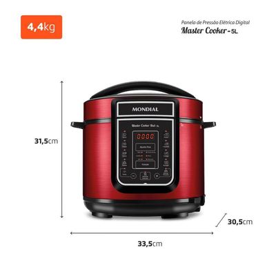Panela Pressão Elétrica Mondial Master Vermelho/Inox 127V