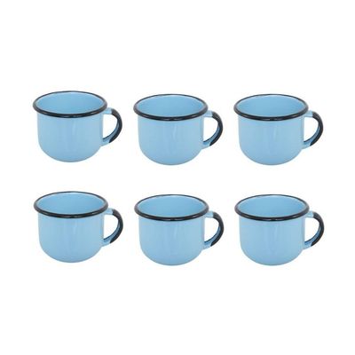 Jogo Xícara Cafezinho 6Pçs Esmaltada Azul Claro 120 Ml Ewel