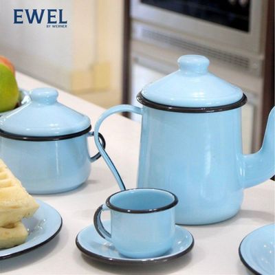 Jogo Xícara Cafezinho 6Pçs Esmaltada Azul Claro 120 Ml Ewel