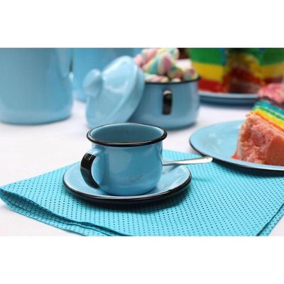 Jogo Xícara Cafezinho 6Pçs Esmaltada Azul Claro 120 Ml Ewel