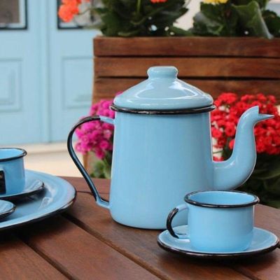 Jogo Xícara Cafezinho 6Pçs Esmaltada Azul Claro 120 Ml Ewel