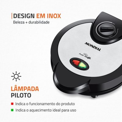 Máquina De Waffle Mondial Pratic Waffle Gw-01 Grill Waffle-127v-preto/inox