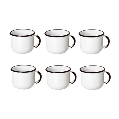 Jogo Xícara Cafezinho 06 Peças Esmaltada Branco 120 Ml Ewel