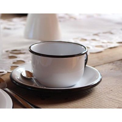Jogo Xícara Cafezinho 06 Peças Esmaltada Branco 120 Ml Ewel