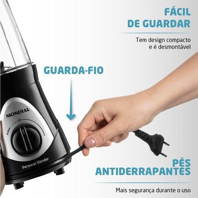 Liquidificador Portátil Mondial Personal Blender 127v preto 110V