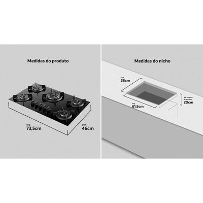 Cooktop Dako Supreme 5 Bocas Tripla Chama Preto Bivolt