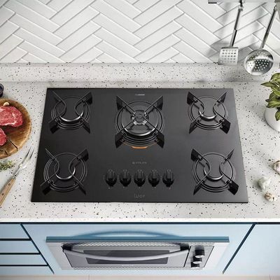 Cooktop 5B U Top Com Mesa De Vidro Atlas Preto Bivolt