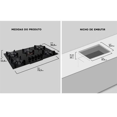 Cooktop Atlas U.top 5 Bocas Preto Bivolt