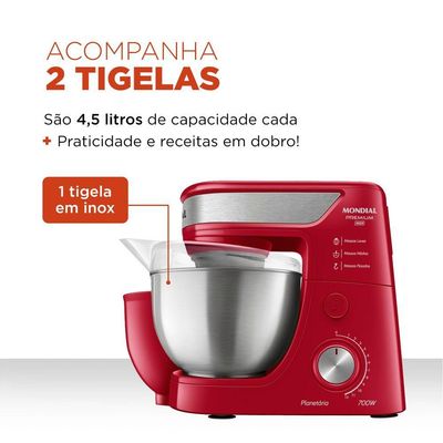 Batedeira Planetária Premium Bp-02p-r-ti 127v-vermelho/inox
