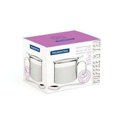 Açucareiro Buena Com Alça E Colher Inox 8cm 350 Ml 64570/500