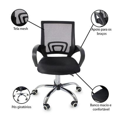 Kit 6 Cadeiras De Escritório Begonia Tela Mesh Ergonômica - Preto