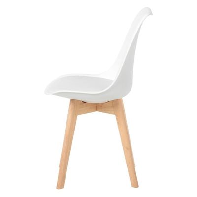 Kit 4 Cadeiras Charles Eames Leda Design Wood Estofada Base Madeira - Branca