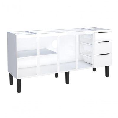 Gabinete Armário Cozinha Jupter 2.00 Mt Aço P Pia 200 Cm 4 Portas 3 Gavetas,branco