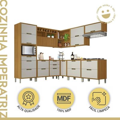 Cozinha Completa ângulo 9 Peças Imperatriz Nesher Freijó-off White