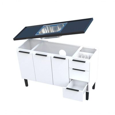 Gabinete Armário Cozinha Jupter 2.00 Mt Aço P Pia 200 Cm 4 Portas 3 Gavetas,branco